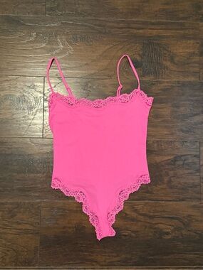 SKIMS Hot Pink Lace-Trim Bodysuit